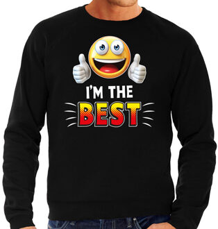 Funny emoticon sweater I am the best zwart heren S (48)