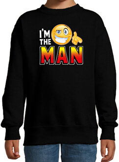 Funny emoticon sweater I am the man zwart kids 5-6 jaar (110/116)