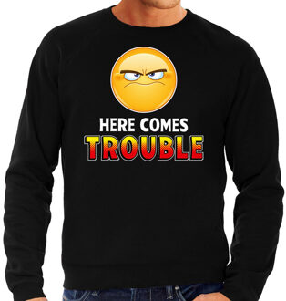 Funny emoticon sweater I am watching you zwart heren L (52)