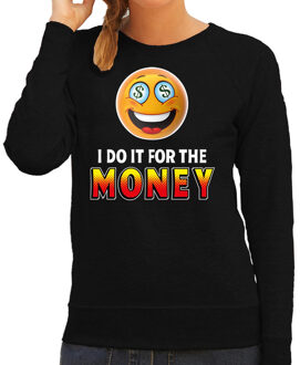 Funny emoticon sweater I do it for the money zwart dames XL