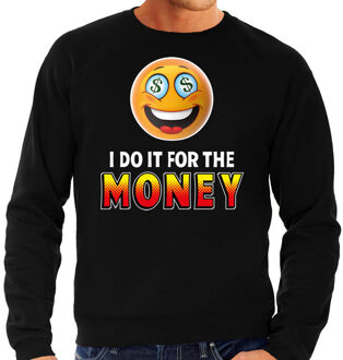Funny emoticon sweater I do it for the money zwart heren S (48)