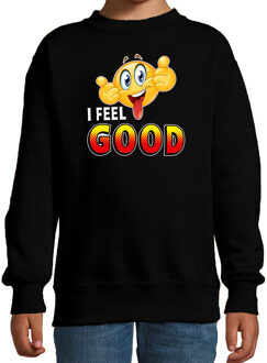 Funny emoticon sweater I feel good zwart kids 7-8 jaar (122/128)