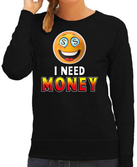 Funny emoticon sweater I need money zwart dames L