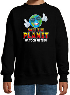 Funny emoticon sweater safe the planet zwart voor kids 14-15 jaar (170/176)