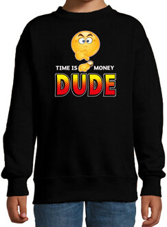 Funny emoticon sweater Time is money dude zwart kids 14-15 jaar (170/176)