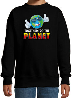 Funny emoticon sweater Together the planet zwart kids 14-15 jaar (170/176)