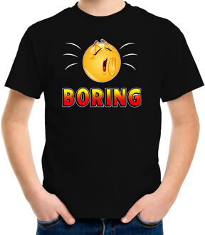 Funny emoticon t-shirt boring zwart voor kids XS (110-116)