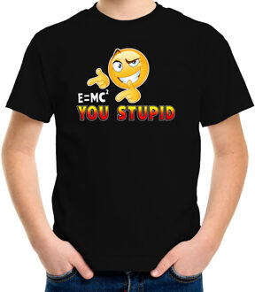 Funny emoticon t-shirt E is MC you stupid zwart kids XL (158-164)