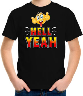Funny emoticon t-shirt Hell yeah zwart kids L (146-152)