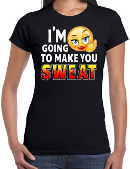 Funny emoticon t-shirt I am going to make you sweat zwart dames XS