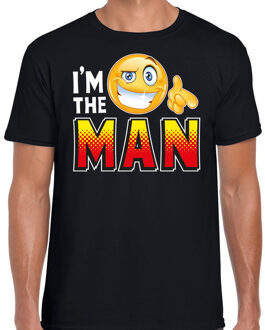 Funny emoticon t-shirt i am the man zwart voor heren XL