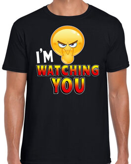 Funny emoticon t-shirt I am watching you zwart heren XL