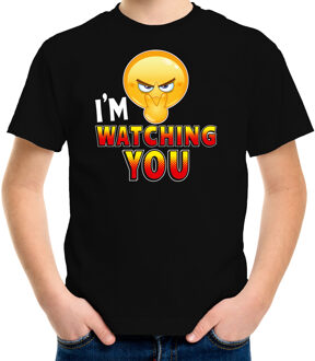 Funny emoticon t-shirt im watching you zwart kids XL (158-164)