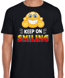 Funny emoticon t-shirt keep on smiling zwart voor heren M