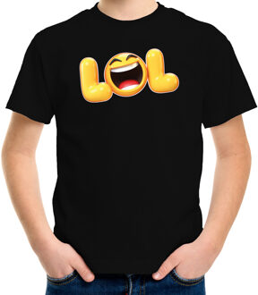 Funny emoticon t-shirt LOL zwart kids XS (110-116)