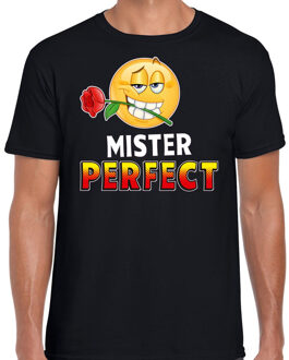 Funny emoticon t-shirt Mister perfect zwart heren XL