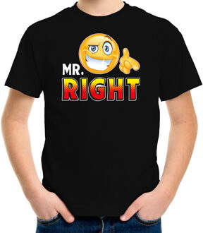 Funny emoticon t-shirt mr. right zwart voor kids M (134-140)
