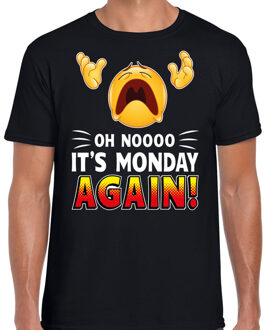 Funny emoticon t-shirt oh noooo it is monday again zwart heren XL