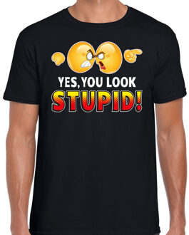 Funny emoticon t-shirt yes you look stupid zwart voor heren M