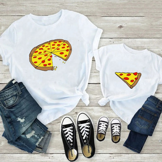 Funny Family Look Dad Son Mom Daughter Family Matching Clothes Pizza Print T-shirt for Daddy Mommy Kids Baby Bodysuit Outfit Top
