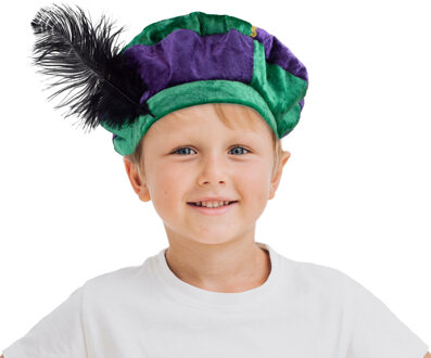 Funny Fashion 2x stuks luxe pietenmuts/baret groen/paars voor kinderen