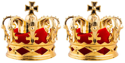 Funny Fashion 2x stuks mini konings kroontje goud 8 cm op clip