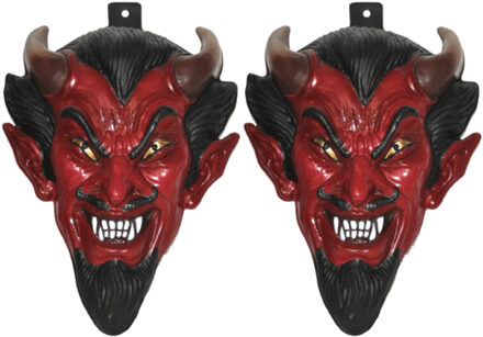 Funny Fashion 2x stuks plastic duivel wand/muur versiering masker