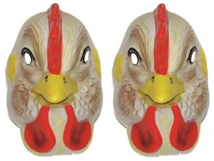 Funny Fashion 2x stuks plastic kippen verkleed masker voor volwassenen