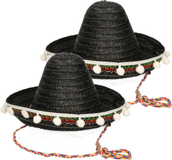 Funny Fashion 2x stuks zwarte Mexicaanse verkleed sombrero hoed 25 cm voor kinderen