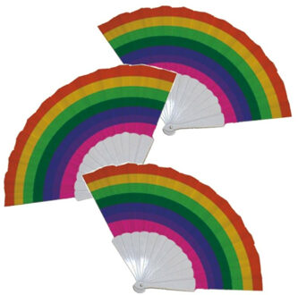 Funny Fashion 4x stuks handwaaiers/Spaanse waaiers regenboog