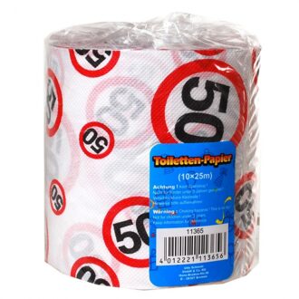 Funny Fashion 50 jaar verjaardag cadeau - wc/toiletpapier - 25m - feestartikelen - verkeersborden funny print Multi