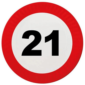 Funny Fashion 8x Wegwerpbordjes 21 jaar verjaardag 23 cm - Feestbordjes Multikleur