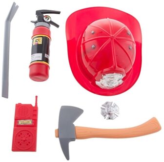 Funny Fashion Accessoireset brandweerman 6-delig (brandweerster, breekijzer, brandblussapparaat, helm, walkie talkie, bijl)