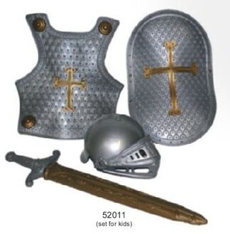 Funny Fashion Accessoireset ridder 4-delig brons (helm, borstschild, zwaard, schild)
