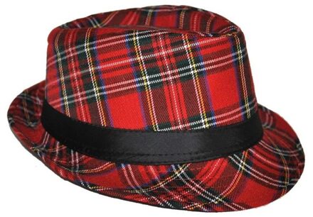 Funny Fashion Al Capone model verkleed hoed Schotse ruit rood