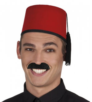 Funny Fashion Arabische Marokkaanse verkleed set - Fez hoedje rood - en nepsnor zwart