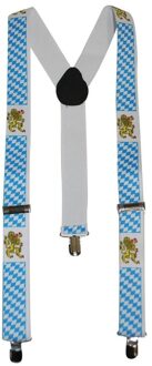 Funny Fashion Beieren Oktoberfest verkleed bretels - met wapen - voor volwassenen - wit/blauw Multi