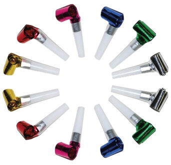 Funny Fashion Blaas toeters - roltongen party toetertjes - 48x stuks - Metallic kleuren - papier