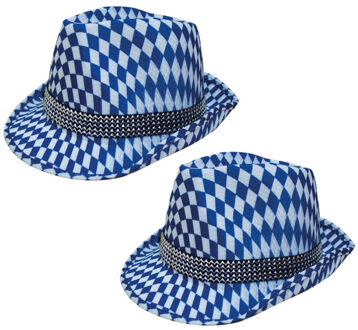 Funny Fashion Blauw/wit Beieren hoedje voor volwassenen - 2x - Oktoberfest/bierfeest feesthoeden - Alpenhoedje