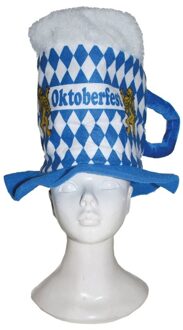 Funny Fashion Blauwe/witte ruitjes bierfeest/oktoberfest hoed bierglas verkleed accessoire voor dames/heren - Verkleedhoofddeksels Multikleur