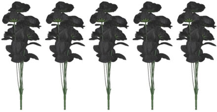 Funny Fashion Bosje met 6 zwarte rozen - 5x - halloween decoratie - 37 cm - Heksen - Verkleedaccessoires