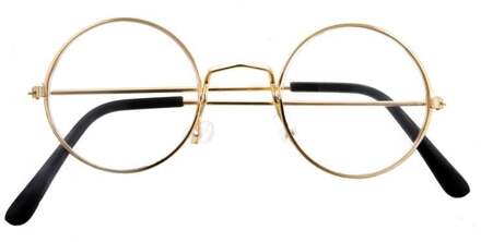 Funny Fashion Bril - rond - goud montuur - voor volwassenen - verkleedaccessoires - Verkleedbrillen Goudkleurig