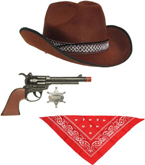 Funny Fashion Bruine carnaval verkleed cowboyhoed/zakdoek/pistool