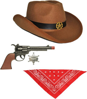 Funny Fashion Bruine carnaval verkleed cowboyhoed/zakdoek/pistool