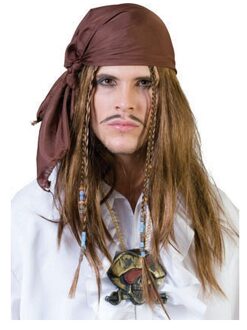 Funny Fashion Bruine piraten bandana met pruik