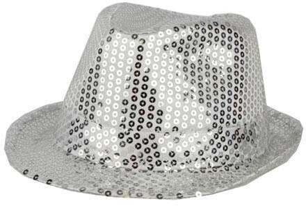 Funny Fashion Carnaval Trilby hoedje met glitter pailletten - zilver