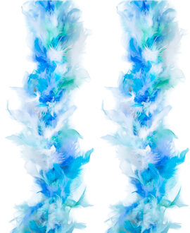 Funny Fashion Carnaval verkleed boa met veren - 2x - blauw/wit - 200 cm - 45 gram - Glitter and Glamour