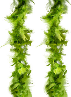 Funny Fashion Carnaval verkleed boa met veren - 2x - groen mix - 200 cm - 45 gram - Glitter and Glamour