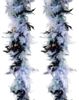 Funny Fashion Carnaval verkleed boa met veren - 2x - zwart/wit - 200 cm - 45 gram - Glitter and Glamour