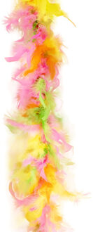Funny Fashion Carnaval verkleed boa met veren - geel/roze - 200 cm - 45 gram - Glitter and Glamour